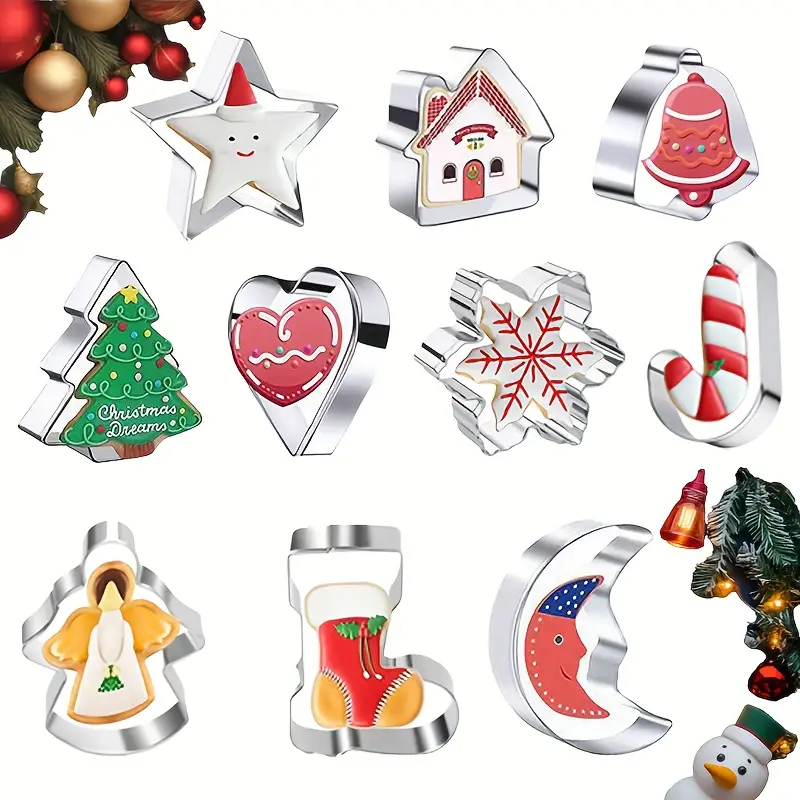 Kitchen Baking Cookies - 10PC Christmas Cookie Cutter Set-Stainless Steel