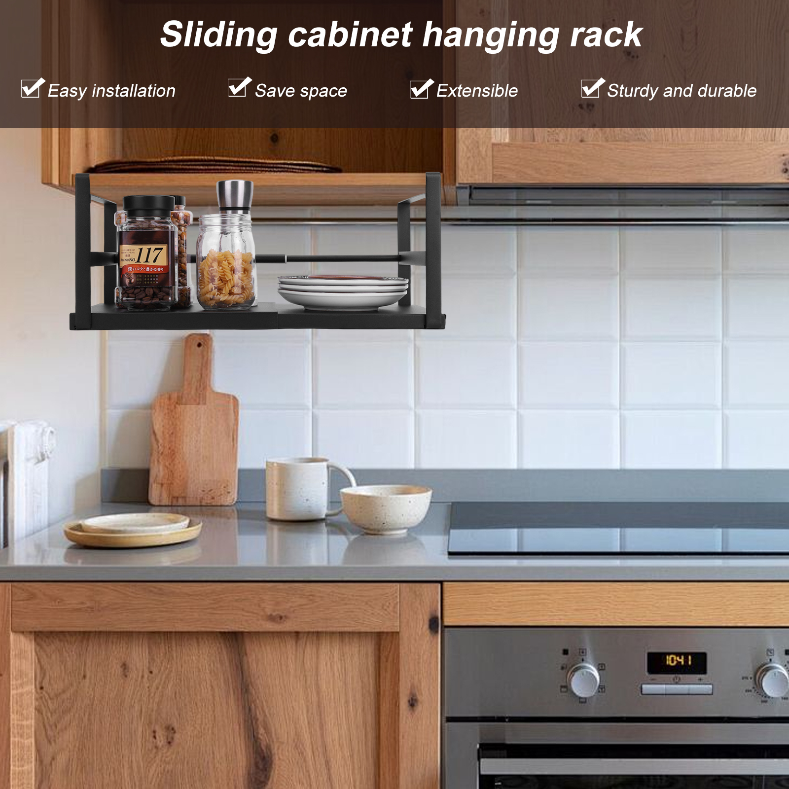 Kitchen Cabinet Baking Organizer - Expandable Cabinet Organizer Shelf Retractable Storage