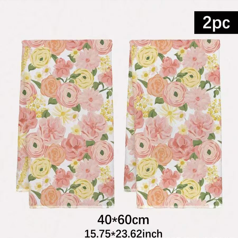 Kitchen Baking Necessities - 2Pcs, Cream-Colored Floral Kitchen Towels, Best