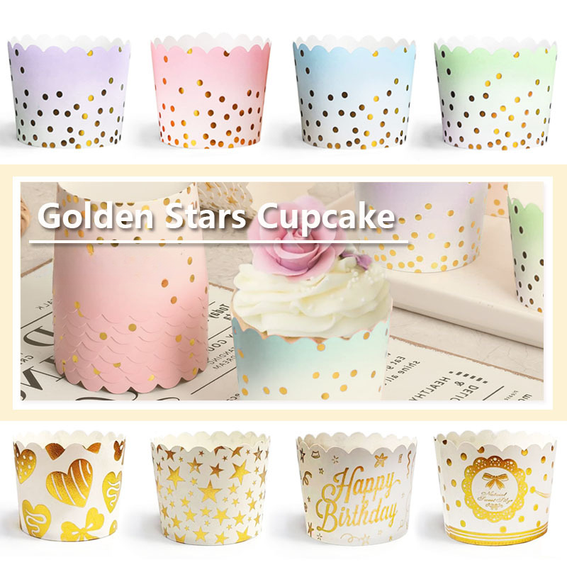 Kitchen Baking Paper - 50Pcs Gold Dots Paper Baking Cups