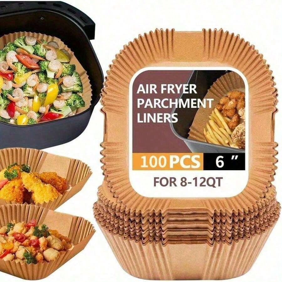 Kitchen Baking Paper - 100pcs, Square Disposable Air Fryer Liners