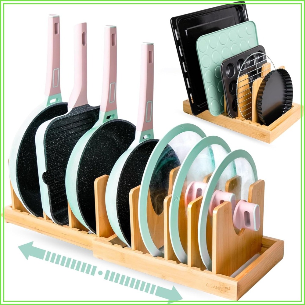 Expandable Bamboo Pots and Pan - Kitchen Cabinet Baking Organizer avis et prix