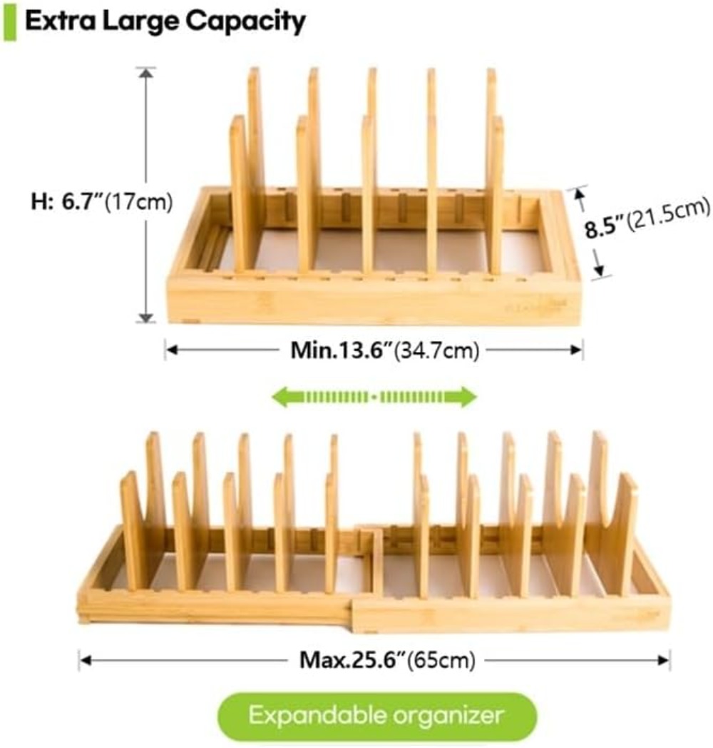 Expandable Bamboo Pots and Pan - Kitchen Cabinet Baking Organizer avis et prix