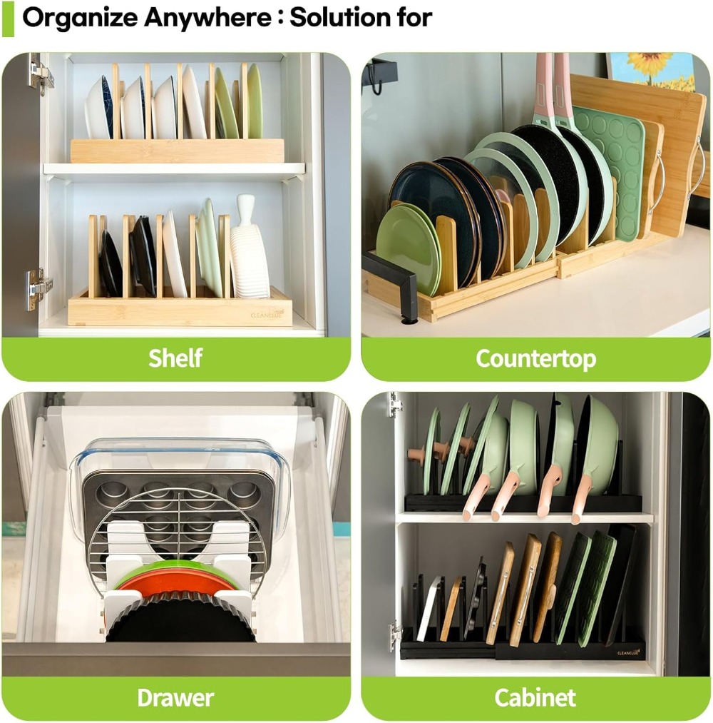 Expandable Bamboo Pots and Pan - Kitchen Cabinet Baking Organizer avis et prix