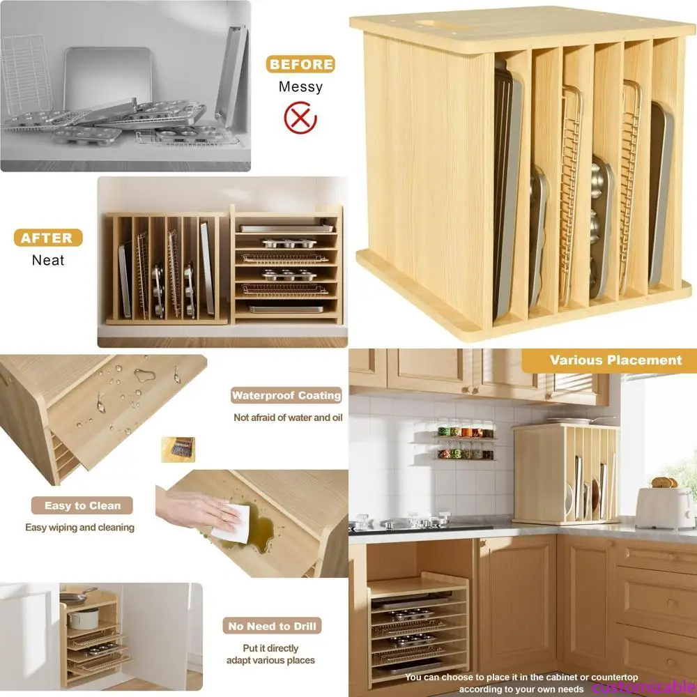 Wooden 7-Tier Cabinet Dividers - Kitchen Cabinet Baking Organizer avis et prix