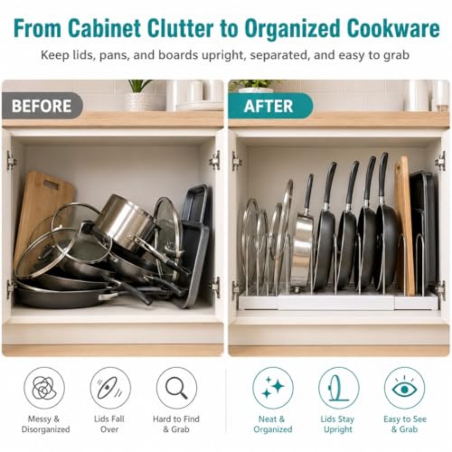 Pot Rack:Expandable Pan Organi - Kitchen Cabinet Baking Organizer avis et prix