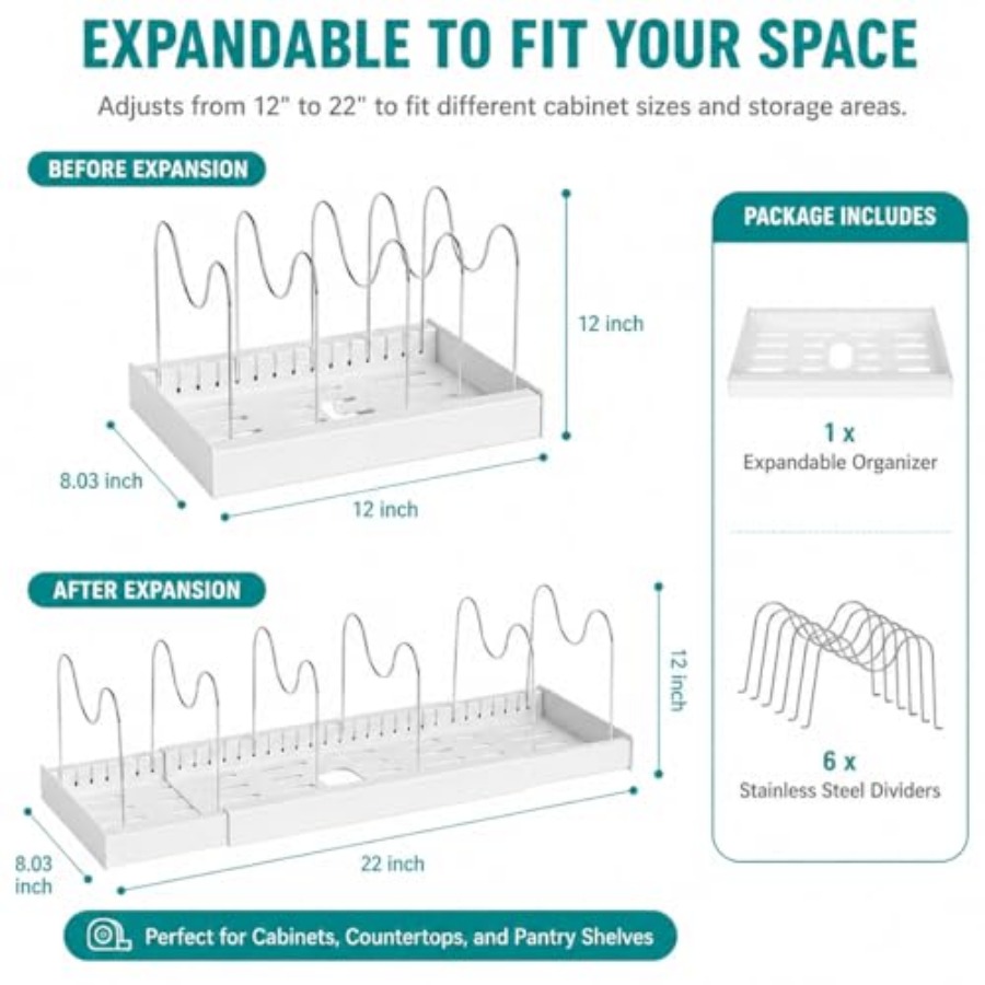 Pot Rack:Expandable Pan Organi - Kitchen Cabinet Baking Organizer avis et prix