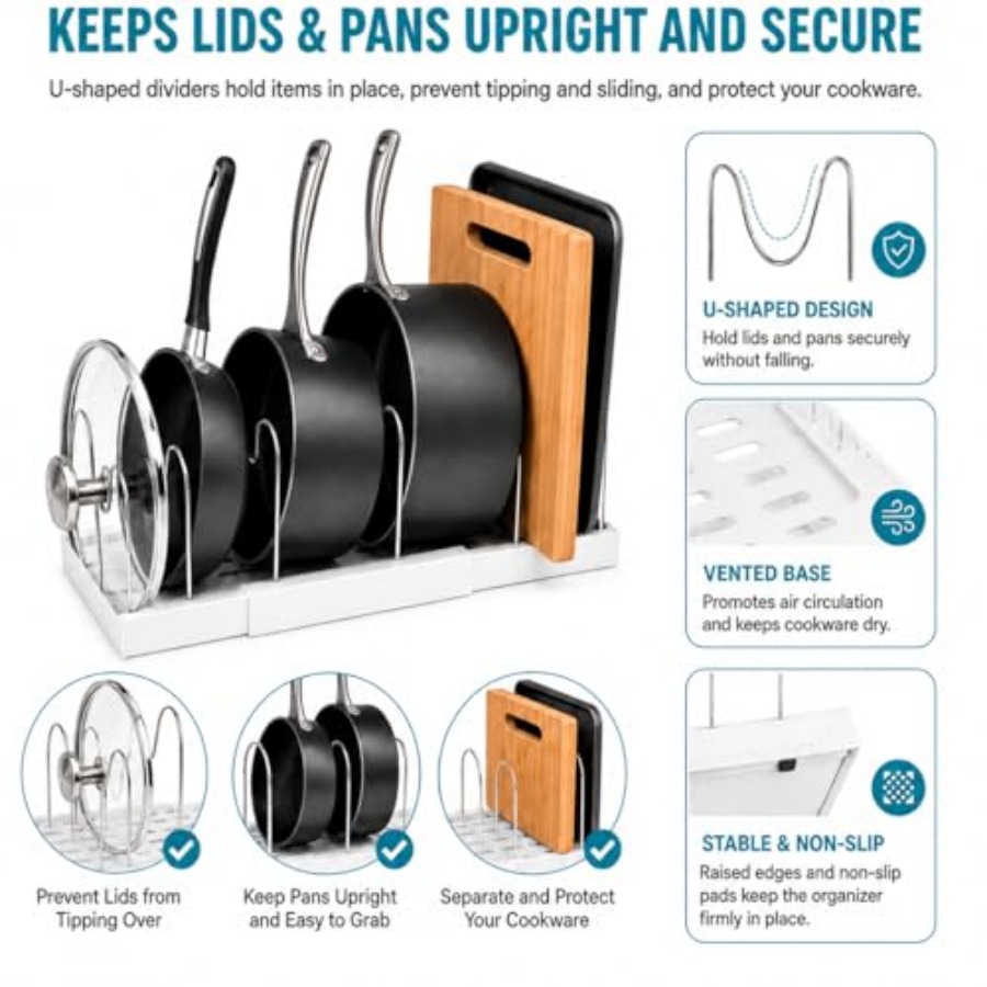 Pot Rack:Expandable Pan Organi - Kitchen Cabinet Baking Organizer avis et prix